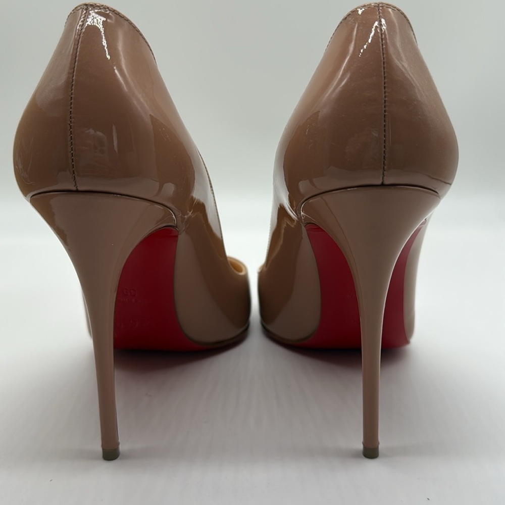 Louboutin Pigalle Follies Leather 100mm Red Sole Pumps Heels Nude Patent Size 39 - Picture 5 of 10